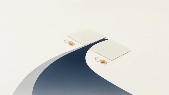Two colored paths ending beside plain study folders.