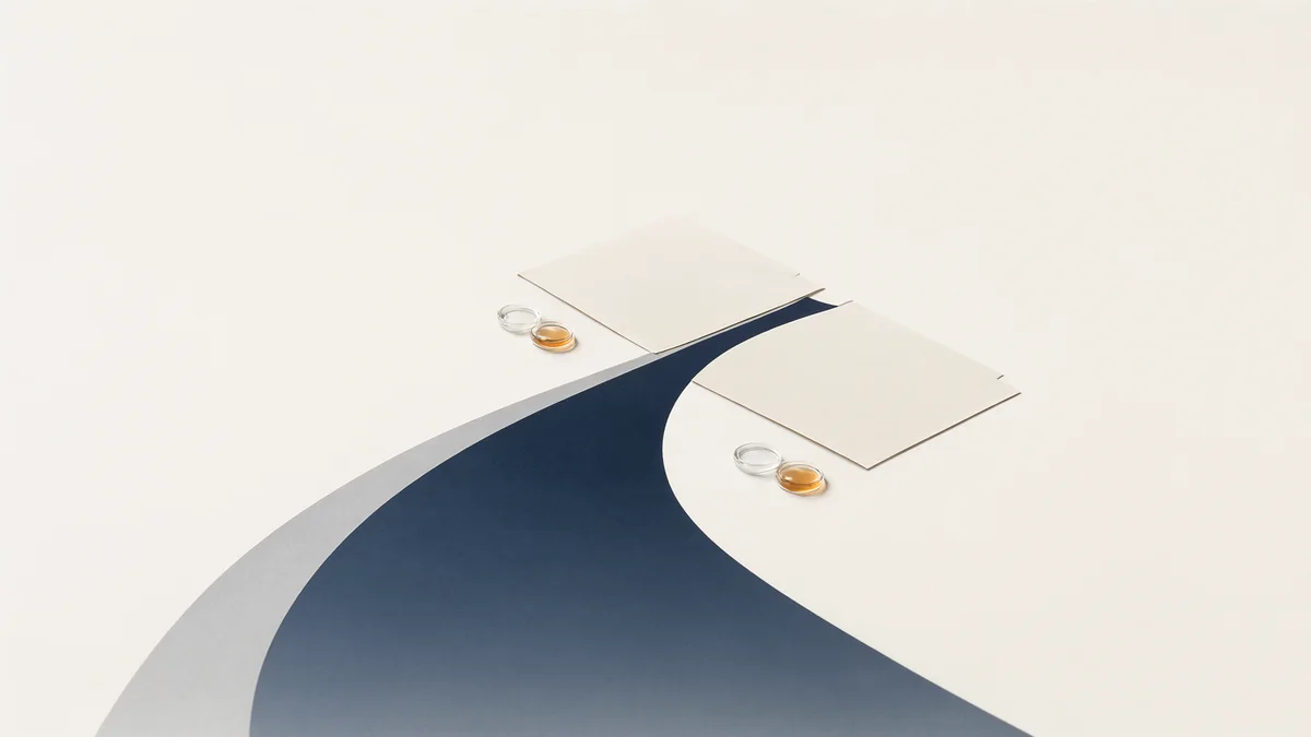 Two colored paths ending beside plain study folders.